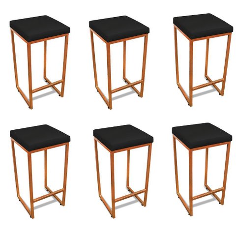 Banqueta Alta para Cozinha Industrial Kit 6 Nick Bronze e Sintético d03 - D’Rossi