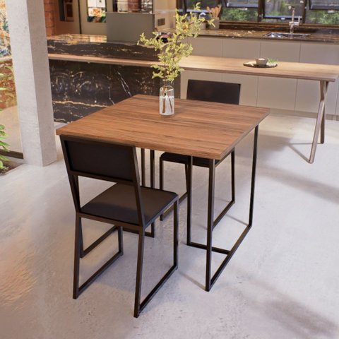 Conjunto Mesa de Jantar Quadrada Imbuia 2 Cadeiras Preta Riviera Industrial Don Castro Decor Riviera