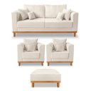Ver imagem 1 de Kit Sofá 3 Lugares e 2 Poltronas Beny + Puff Isa com Base de Madeira Linho Bege