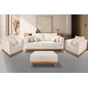 Ver imagem 2 de Kit Sofá 3 Lugares e 2 Poltronas Beny + Puff Isa com Base de Madeira Linho Bege