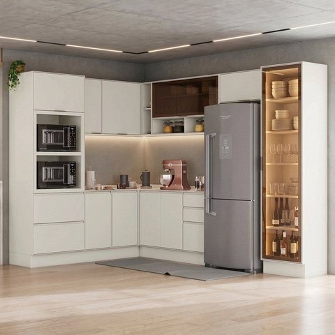 Cozinha Completa 12 Peças em MDF com Torre Quente e Cristaleira Areia HP