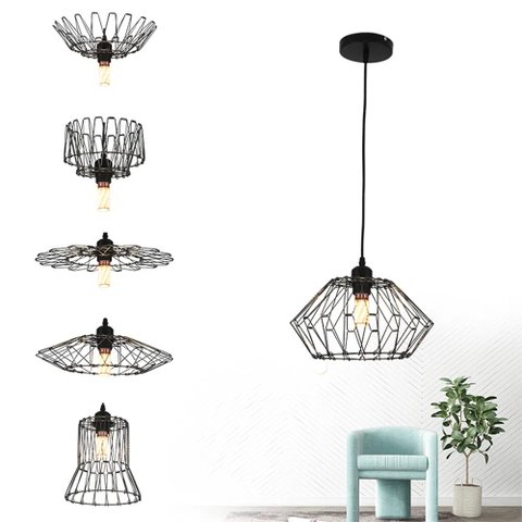 Lustre Pendente Luminaria Teto Decoraçao Flexivel Moderna Rustica Metal Aramado Sala Quarto Mezanino