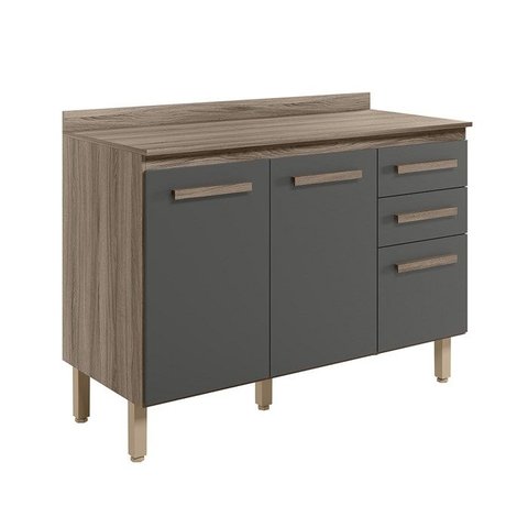 Balcao 03 Pt 120cm com Tampo 16988 Carvalho Nature Chumbo Nicioli