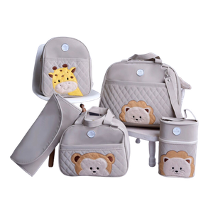 Bolsa maternidade bebê kit 5pç safari caqui luxo impermeável