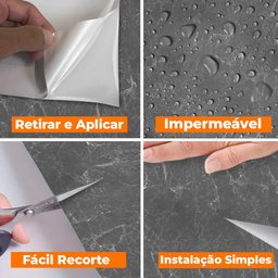 Papel de Parede Adesivo Lavavel Hd Marmore Brilho Cinza Escuro - 11