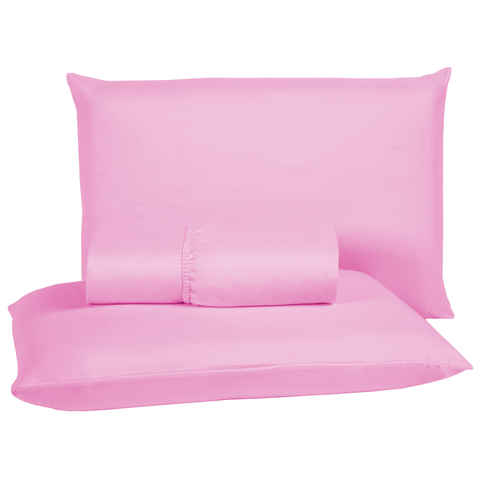 Conjunto Lençol Cama Queen 4 Peças 400 Fios com Elástico e Fronhas Toque Macio:rosa