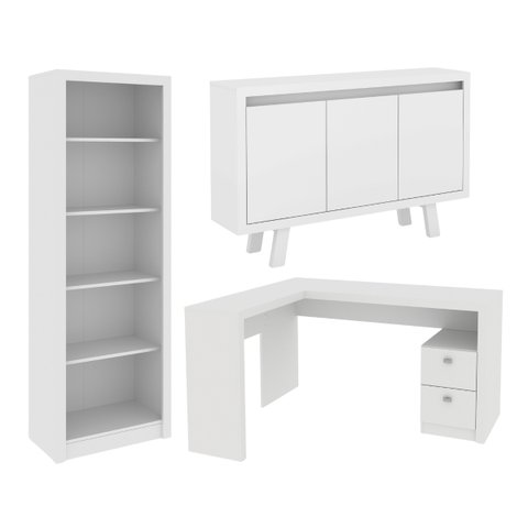 Conjunto para Escritório 3 Peças Branco Tecnomobili