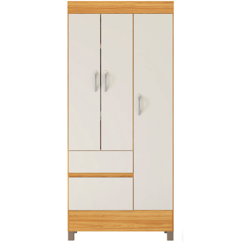 Guarda-Roupa Solteiro 3 Portas 2 Gavetas Wend Cinamomo/Off White