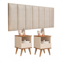 Ver imagem 1 de Conjunto Quarto Mesas de Cabeceira Pix com Painel de Cabeceira de Cama 1,60 Off White/freijó