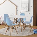 Ver imagem 1 de Conjunto De Mesa Madeira Infantil 68Cm Quadrado Branco 4 Cadeiras Azul Cor: Branco