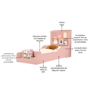 Ver imagem 2 de Mini Cama Infantil Casinha Liz Rosa com Nichos e Grade de Proteção Lateral + Colchão
