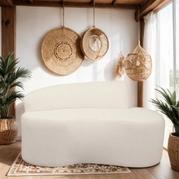 Sofá Divã Curvo 2 Lugares Feijão Orgânico Bouclé Bege + Brindes - 2