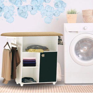 Balcão Tábua de Passar Roupas Mariana com Porta Cabide Branco/preto - Ajl Móveis