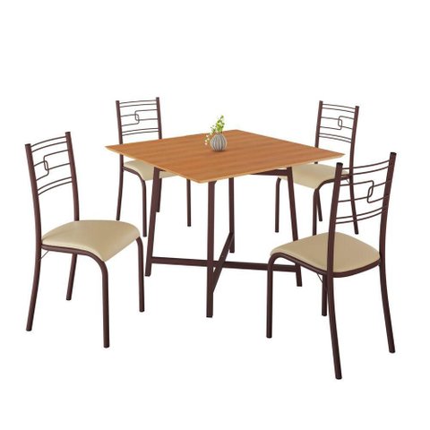 Conjunto Sala de Jantar Ella 90x90cm 4 Cadeiras Marrom-creme