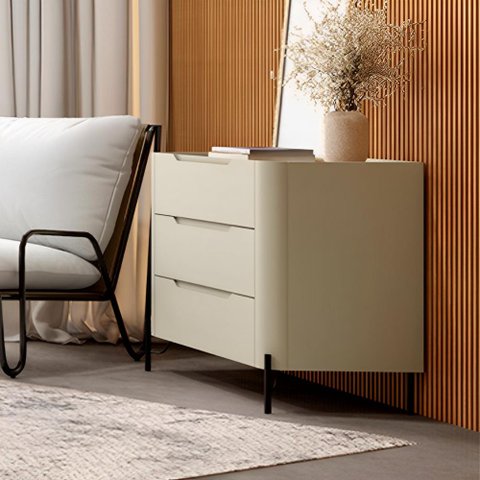 Cômoda com 3 Gavetas 97cm Pés em Metal 100% Mdf Cor:luna com Preto