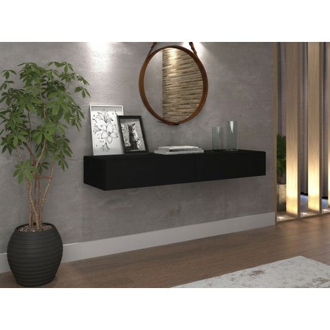 Aparador Buffet de Parede 110cm Preto com 2 Gavetas Espaçosas Design Clean Moderno