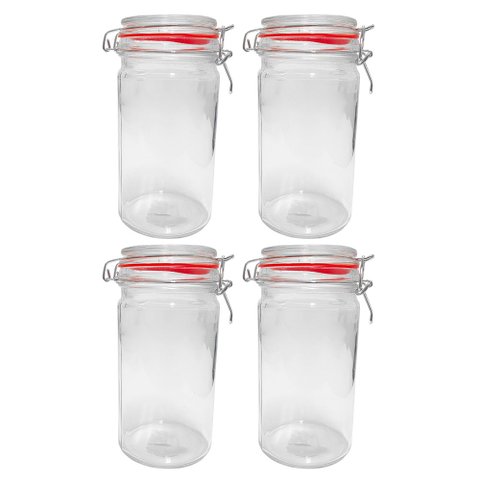 Kit 4 Potes Hermético Vidro Trava Metal 1000ml Class Home