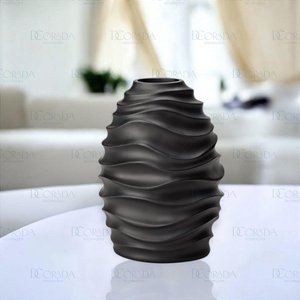 Vaso Ondas Decorativo Preto Grande em Cerâmica