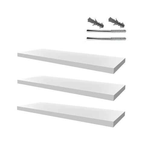 Kit 03 Prateleiras em Mdf 15mm Branco 25x25cm com Suporte Fixação