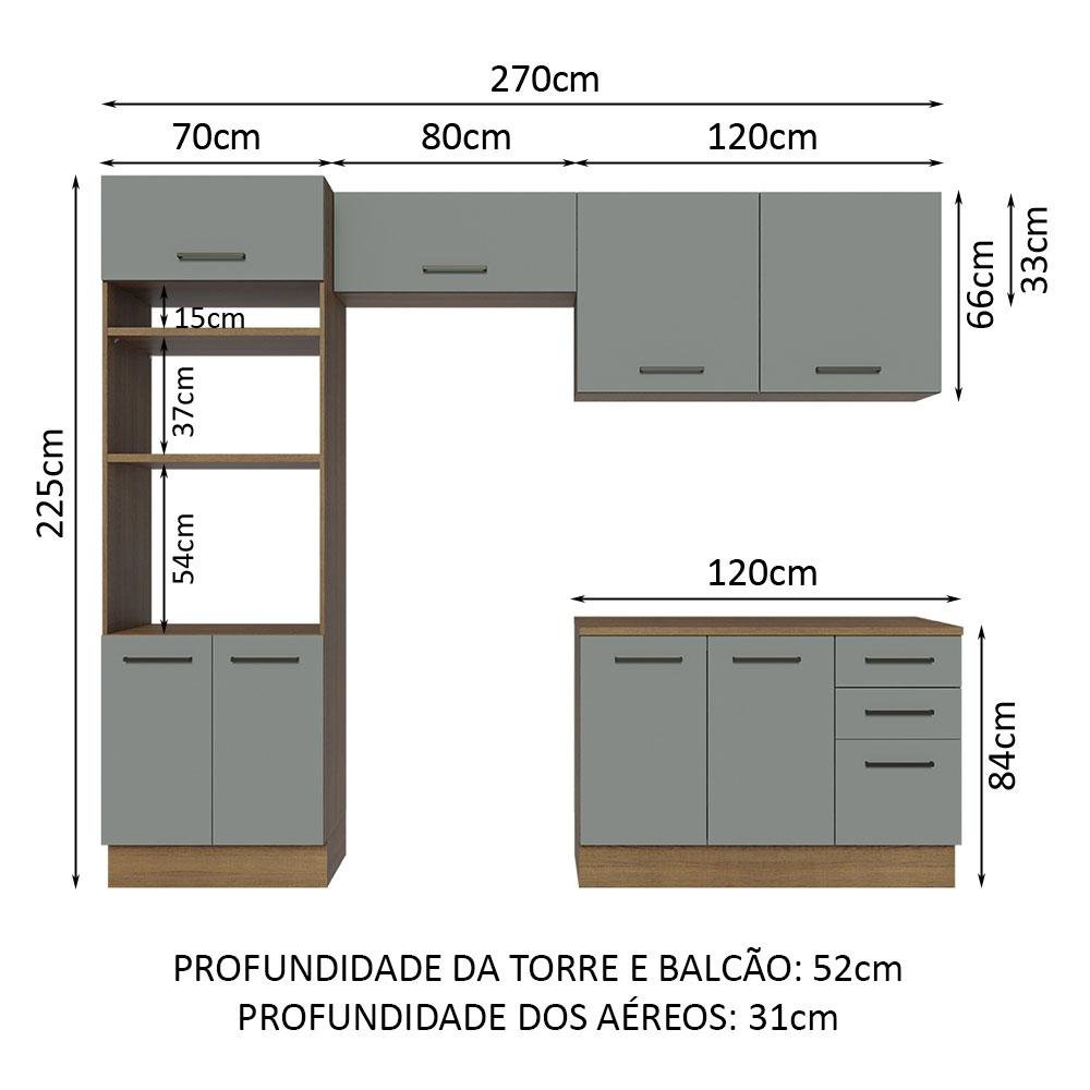 Armário de  Cozinha Completa 270cm Rustic/Cinza Agata Madesa 07 - 4