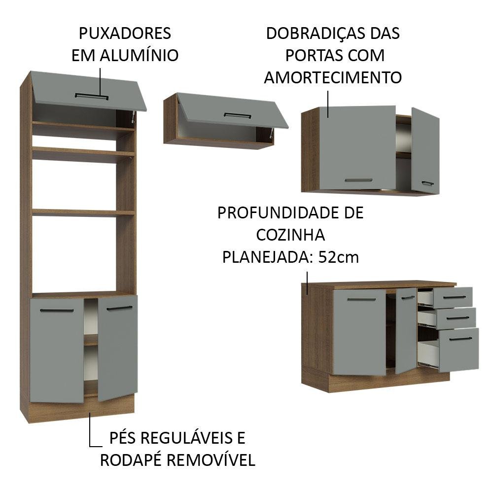 Armário de  Cozinha Completa 270cm Rustic/Cinza Agata Madesa 07 - 5