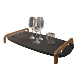 Bandeja Barcelona com Alça Preto e Acabamento Prateado