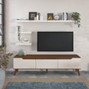 Ver imagem 1 de Conjunto Sala de Estar Rack para TV até 75 Polegadas Liverpool com 4 Prateleiras Desk Yescasa