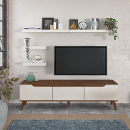 Conjunto Sala de Estar Rack para TV até 75 Polegadas Liverpool com 4 Prateleiras Desk Yescasa - 1 Conjunto Sala de Estar Rack para TV até 75 Polegadas Liverpool com 4 Prateleiras Desk Yescasa - 1