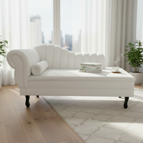 Recamier Decorativo Divã Amsterdã 147cm Lado Direito Couro Branco