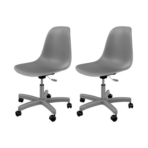 Kit com 2 Cadeiras Eames Office Cinza Brasão PP Design Moderno para Escritório e Home Office