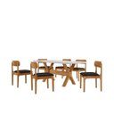Ver imagem 2 de Conjunto de Mesa de Jantar Bellini Tampo 180cm Laqueado Canto Moeda 6 Cadeiras Bellini Off White/Linho Preto/Imbuia Marrom/Cinamomo/La