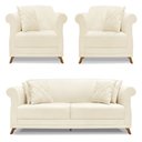 Ver imagem 1 de Kit 2 Poltronas e Sofá Living 2 Lugares 1,80m Vênus Linho Bege Pés Castanho - Pallazio