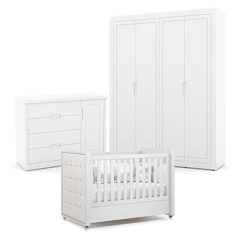 Quarto de Bebe 4 Portas Tutto New Branco Acetinado com Capitonê New Boucle - Matic