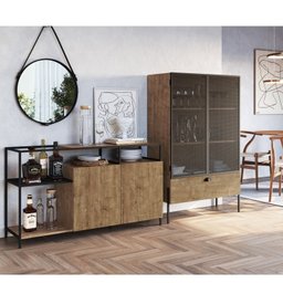 Conjunto Sala de Jantar Cristaleira com Balcão Buffet York Industrial  - 1