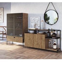 Conjunto Sala de Jantar Cristaleira com Balcão Buffet York Industrial  - 2