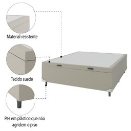 Base Cama Box Baú Casal 138x188x41cm Bege Suede Veludo Prince - 10