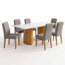 Ver imagem 2 de Conjunto de Mesa de Jantar 6 Lugares Isla e Lyra Tampo Vidro/MDF Cinamomo Off White e Cinza