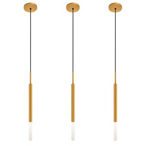 Kit 3 Luminárias Pendente de Teto Tubo Difusor Mesa Dourado