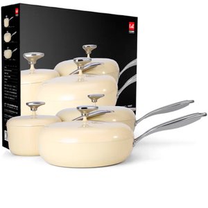 Jogo de Panelas Antiaderente Cerâmica Cuisine Retrô Marfim