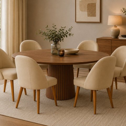 Kit 6 Cadeiras Estofada Moderna Sala de Jantar Lua Bege