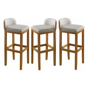 Conjunto 3 Banquetas Altas com Encosto Apoio para o Pés em Madeira Quadrada para Area Lazer Gourmet