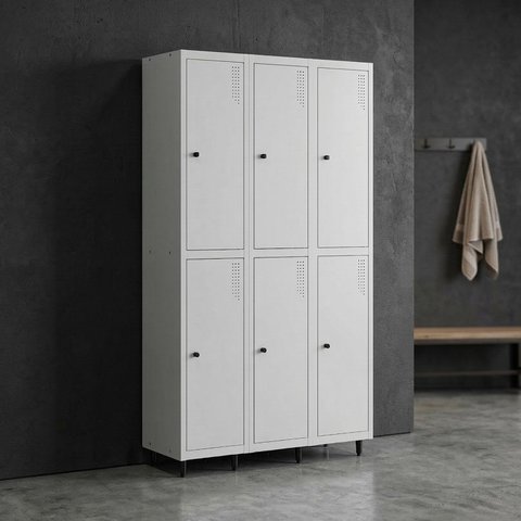 Armário Locker Guarda-Volume de Aço 6 Portas com Fecho para Cadeado Vestiário Academia Cinza