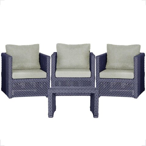 Mesa e 3 Poltronas Madri Corda Náutica Estofado 3 Trama Azul
