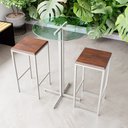 Ver imagem 1 de Conjunto Mesa Alta Bar Bistrô Redonda Vidro 2 Bancos Imbuia Industrial White Don Castro Decor Indust