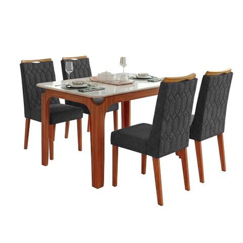 Conjunto Sala de Jantar Mesa Tampo em Vidro 1,20m Mel 4 Cadeiras Bel
