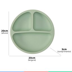 Prato de Silicone Bebe Alimentação Infantil +6 Meses c/ Ventosas 3 Divisórias Verde Buba Prato - Pra - 4