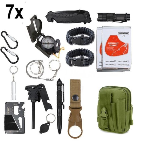 Kit 7 Bolsas Verde Militar Conjunto Acessórios de Camping Kit Sobrevivência para Acampar Cor:preto;t
