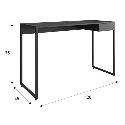 Mesa Escrivaninha Estilo Industrial com Pés de Aço e 1 Gaveta Preto