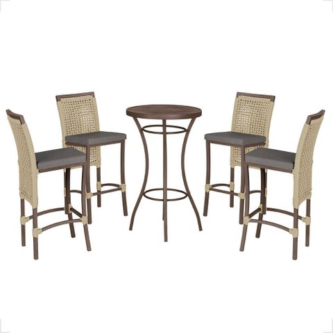 Mesa Bistro e 4 Banquetas Roma Marrom Corda Náutica 11 Trama Original