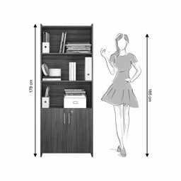 Kit 3 Peças com Mesa para Escritório em L, Armário Multiuso Alto Aberto e Armário Fechado - 17